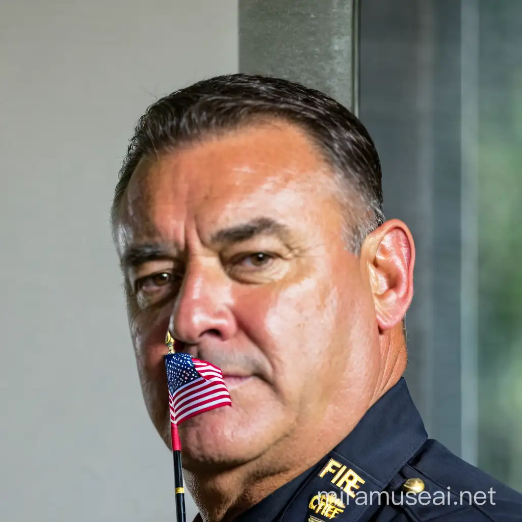 Patriotic Fire Chief Standing Proudly with American Flag