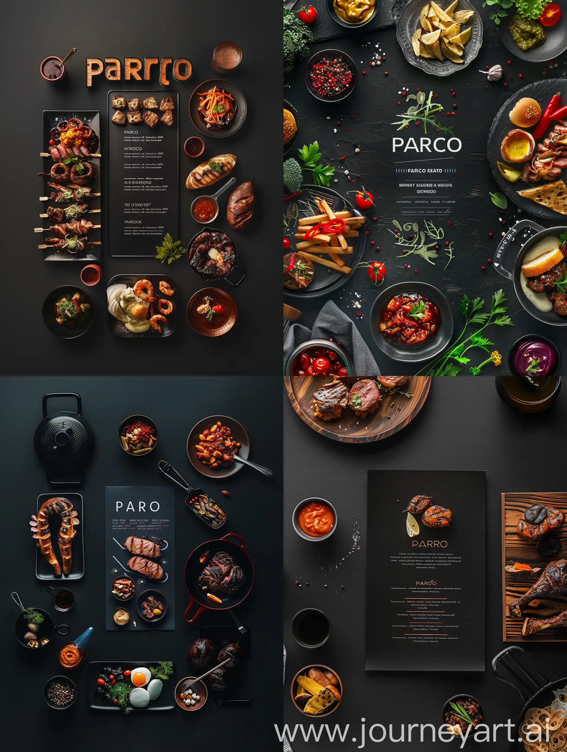 Elegant-Restaurant-Menu-Design-Featuring-Parco-Culinary-Delights-on-Dark-Background