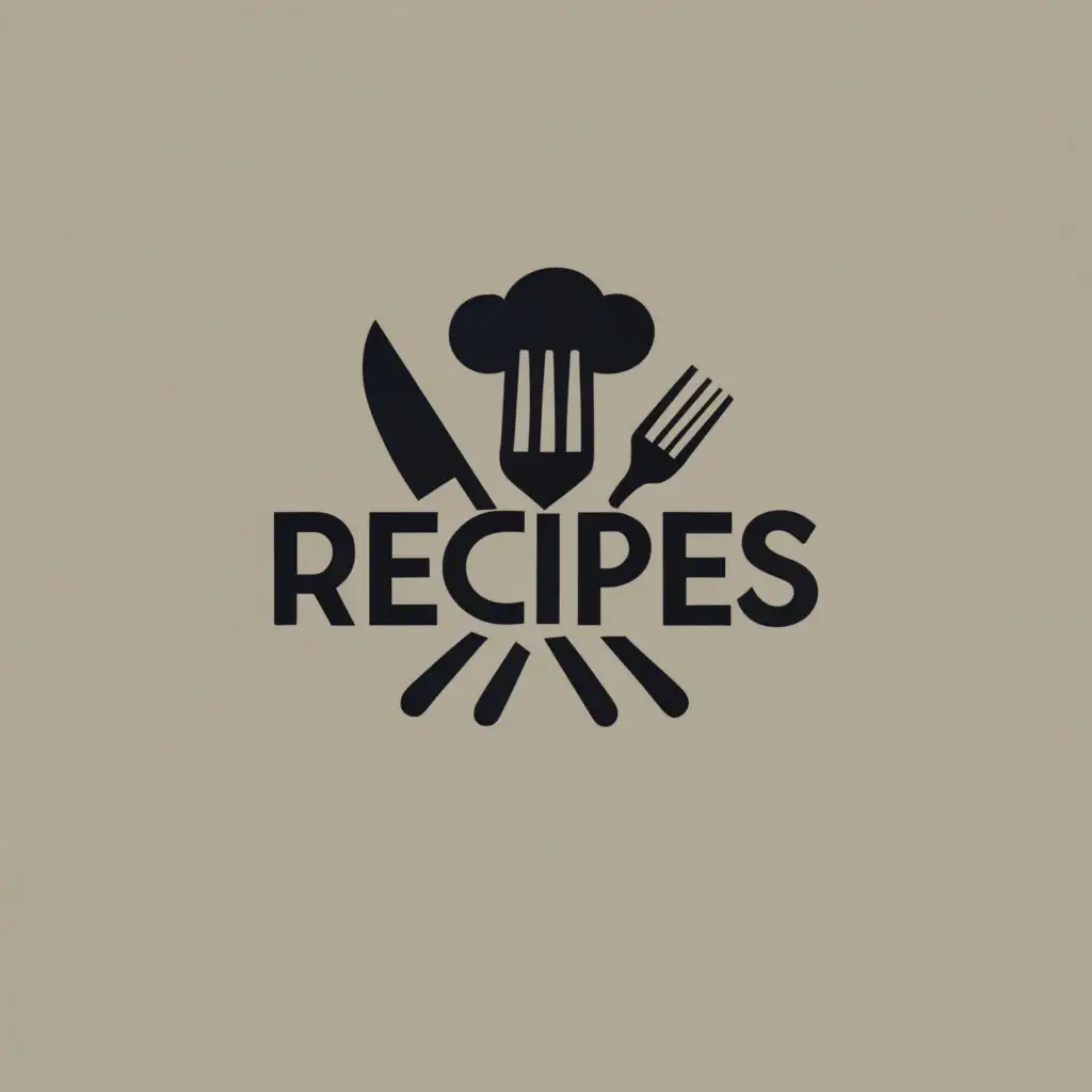 logo, Knife and fork, Chef's Hat, with the text "Recipes", typography, be used in Restaurant industry