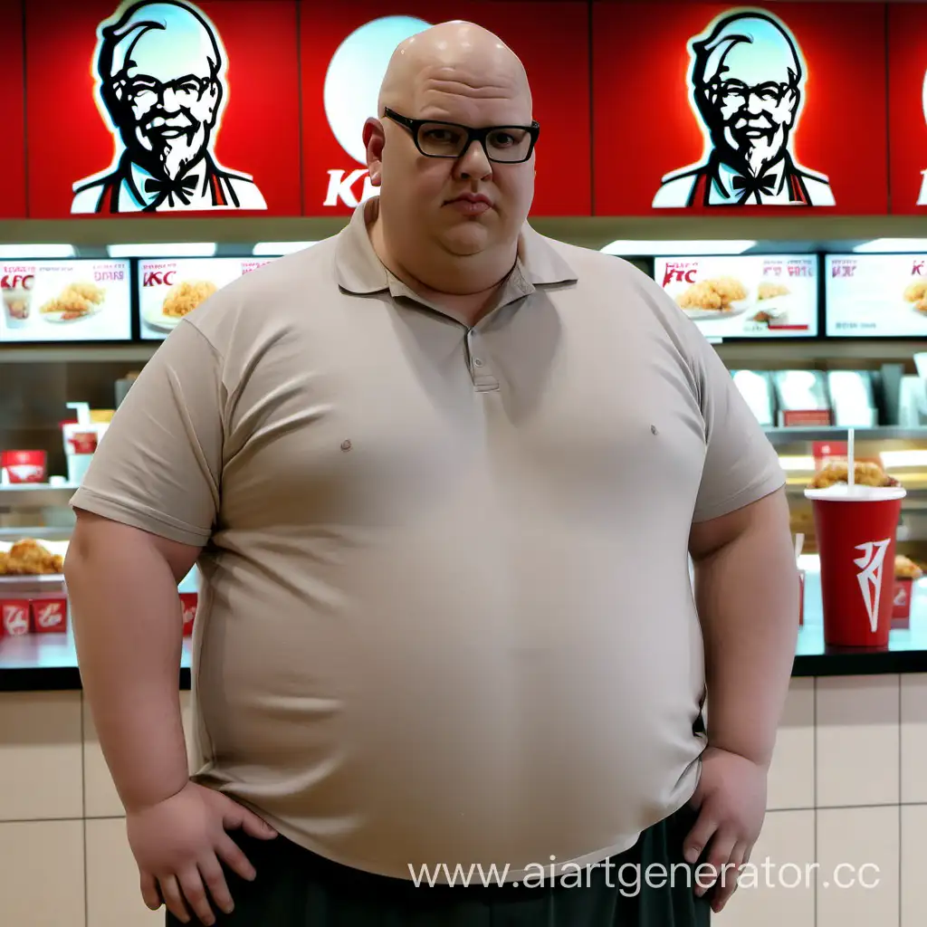 Cheerful-Bald-Man-Enjoying-Delicious-Fried-Chicken-at-KFC