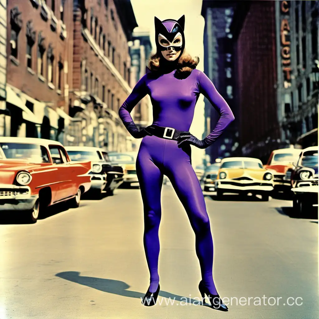 1966 catwoman julie newmar actress mask spandex tights color photo, detailed,  street