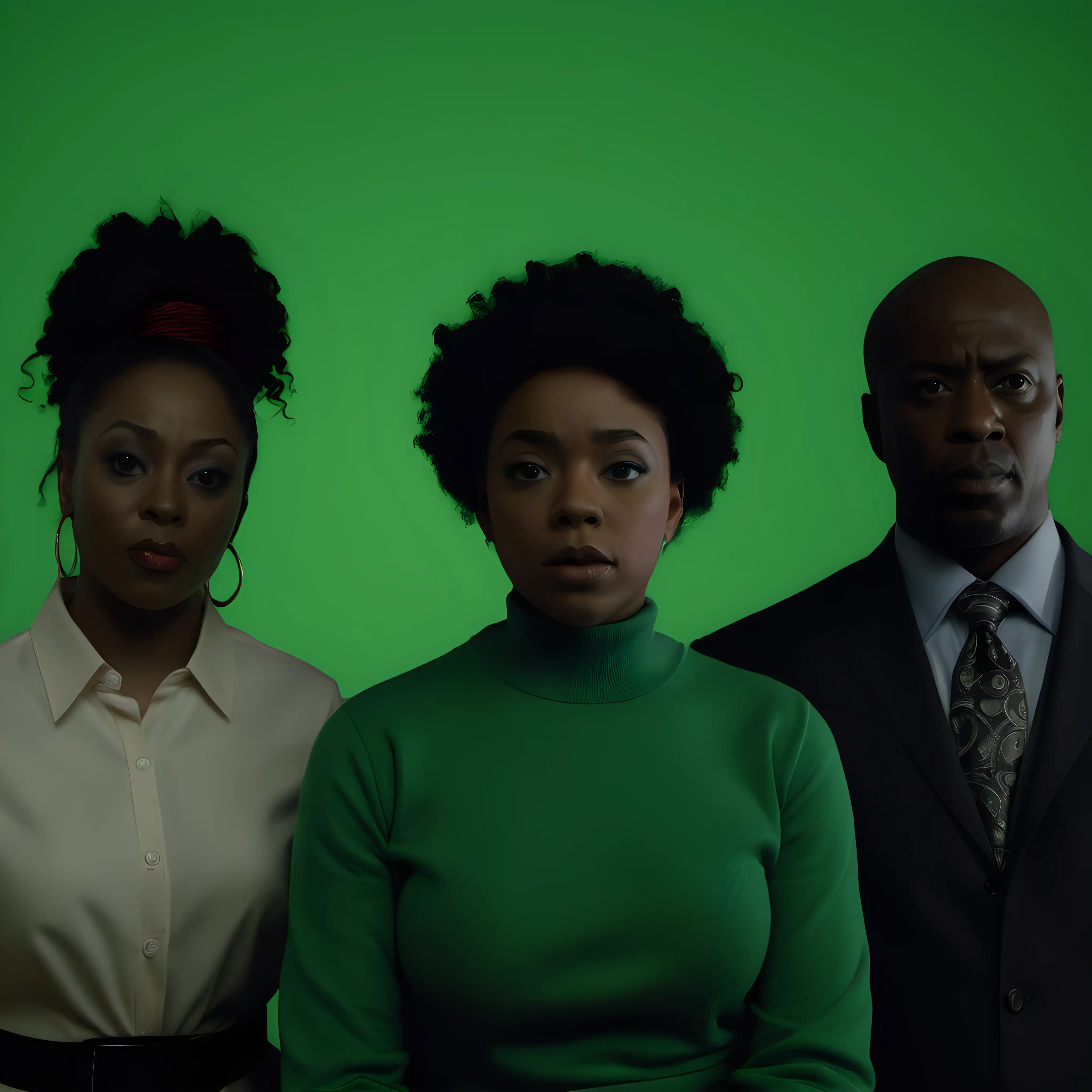 African American Characters in Cinematic Green Screen Scene