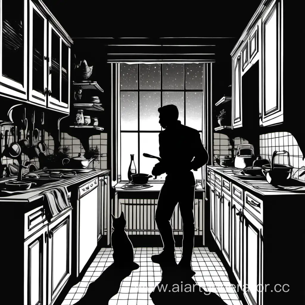 Silhouette-of-Man-in-Kitchen-at-Night