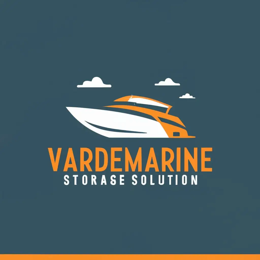 logo, Small luxury boat, with the text "VardeMarine storage solution ", typography