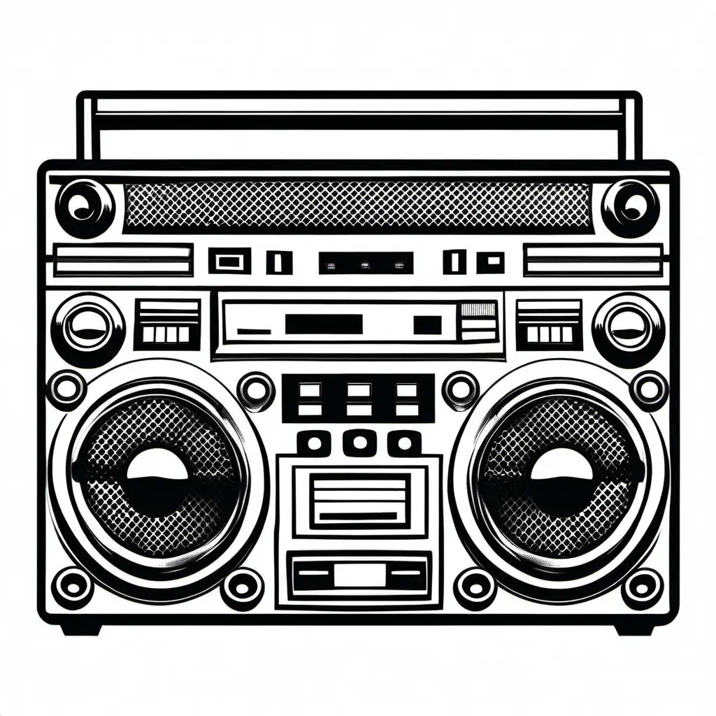one color, illustration, boom box, front view, white background