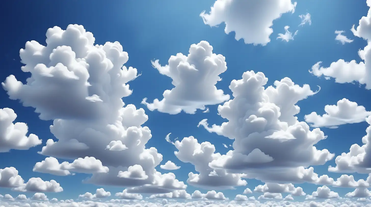 Blue Sky with Fluffy White Clouds Minimalist Landscape