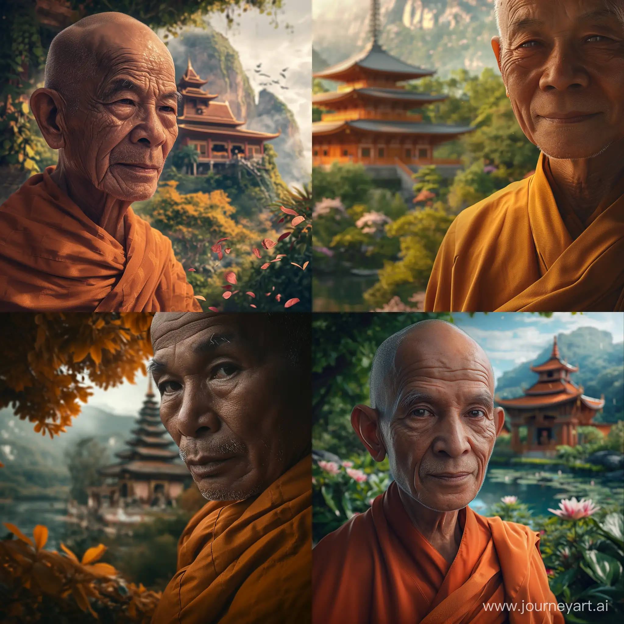 Serene-Monk-in-Nature-with-Temple-Background