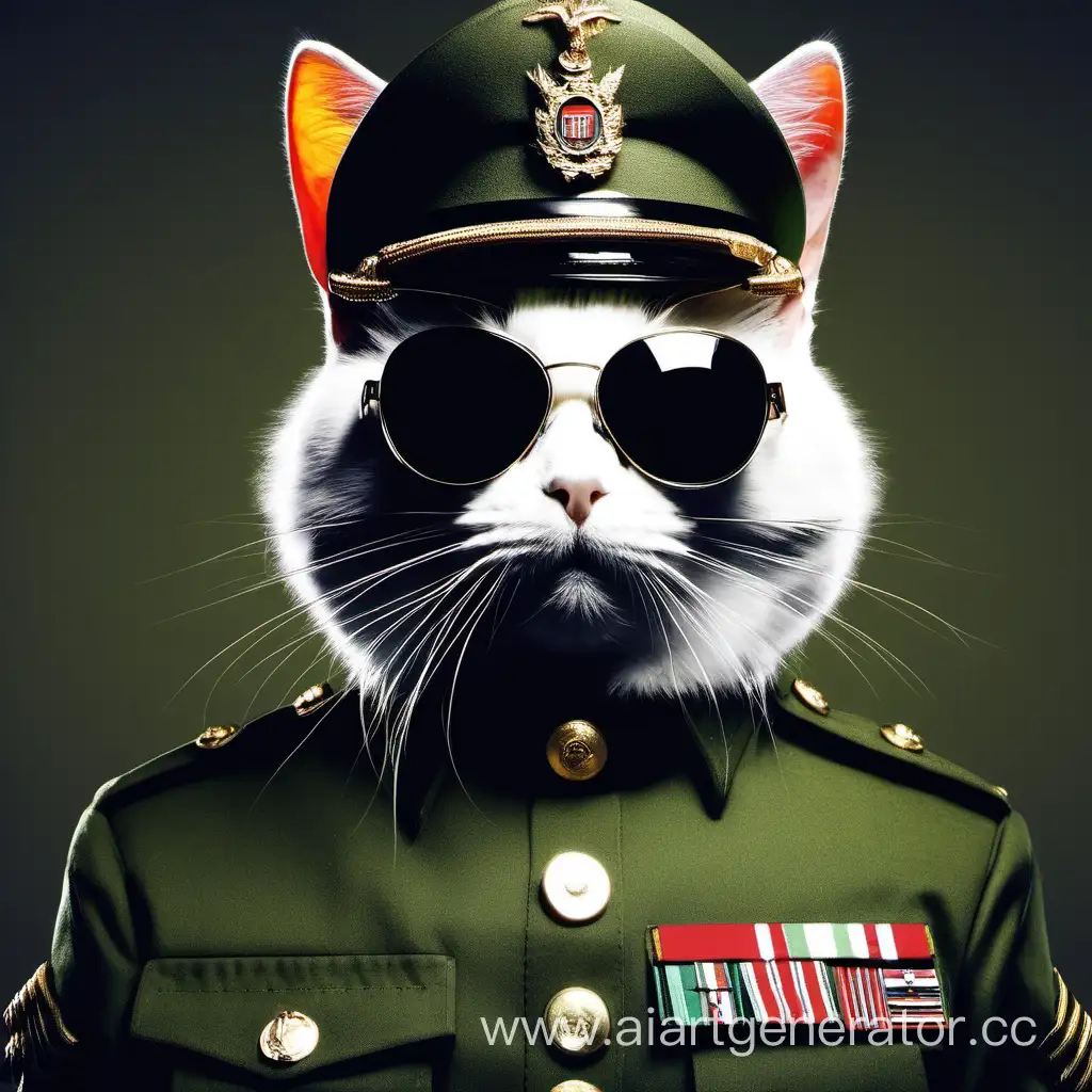 кот в военной форме и в темных очках