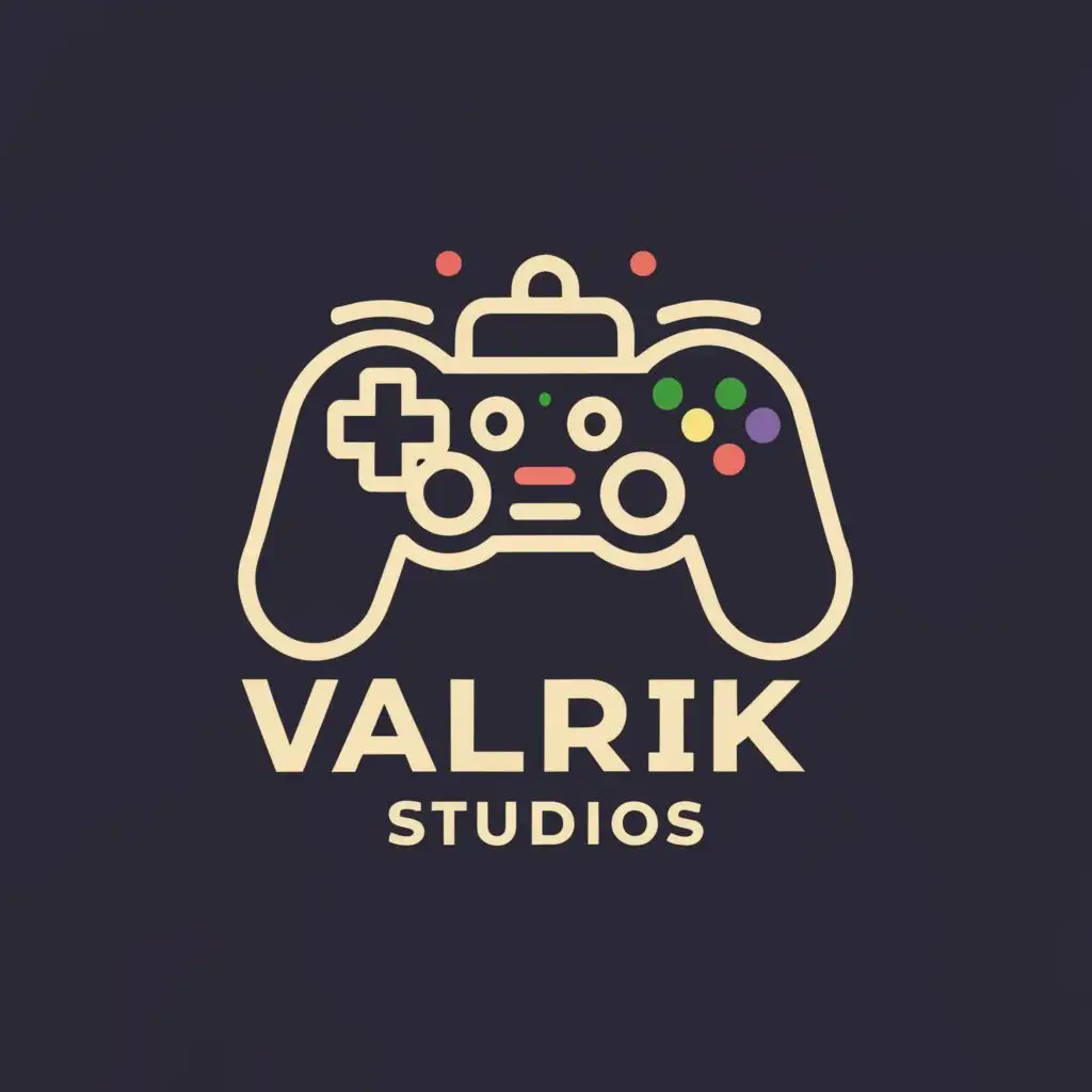 logo, Gamepad, with the text "Valrik Studios", typography, be used in Entertainment industry
