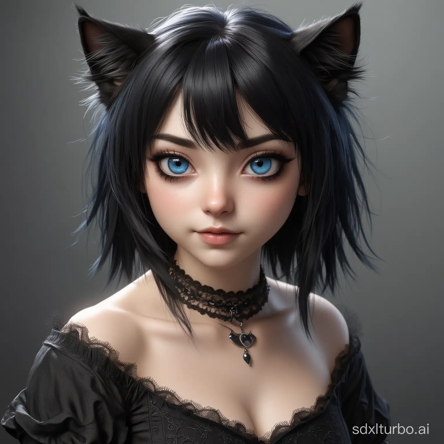 Realistic-Gothic-CatGirl-Portrait-with-Black-Hair-and-Blue-Eyes