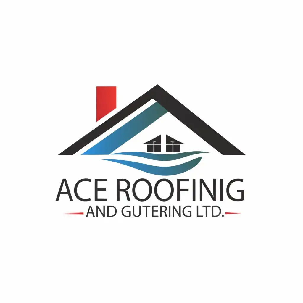 LOGO-Design-For-ACE-Roofing-And-Guttering-Ltd-House-Roof-with-Gutter-Emblem-for-Construction-Industry