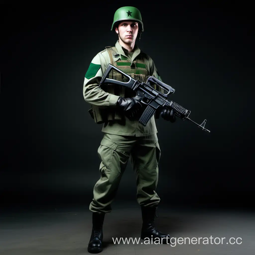 Confident-Military-Man-with-AK47-Rifle-in-Dark-Green-Uniform