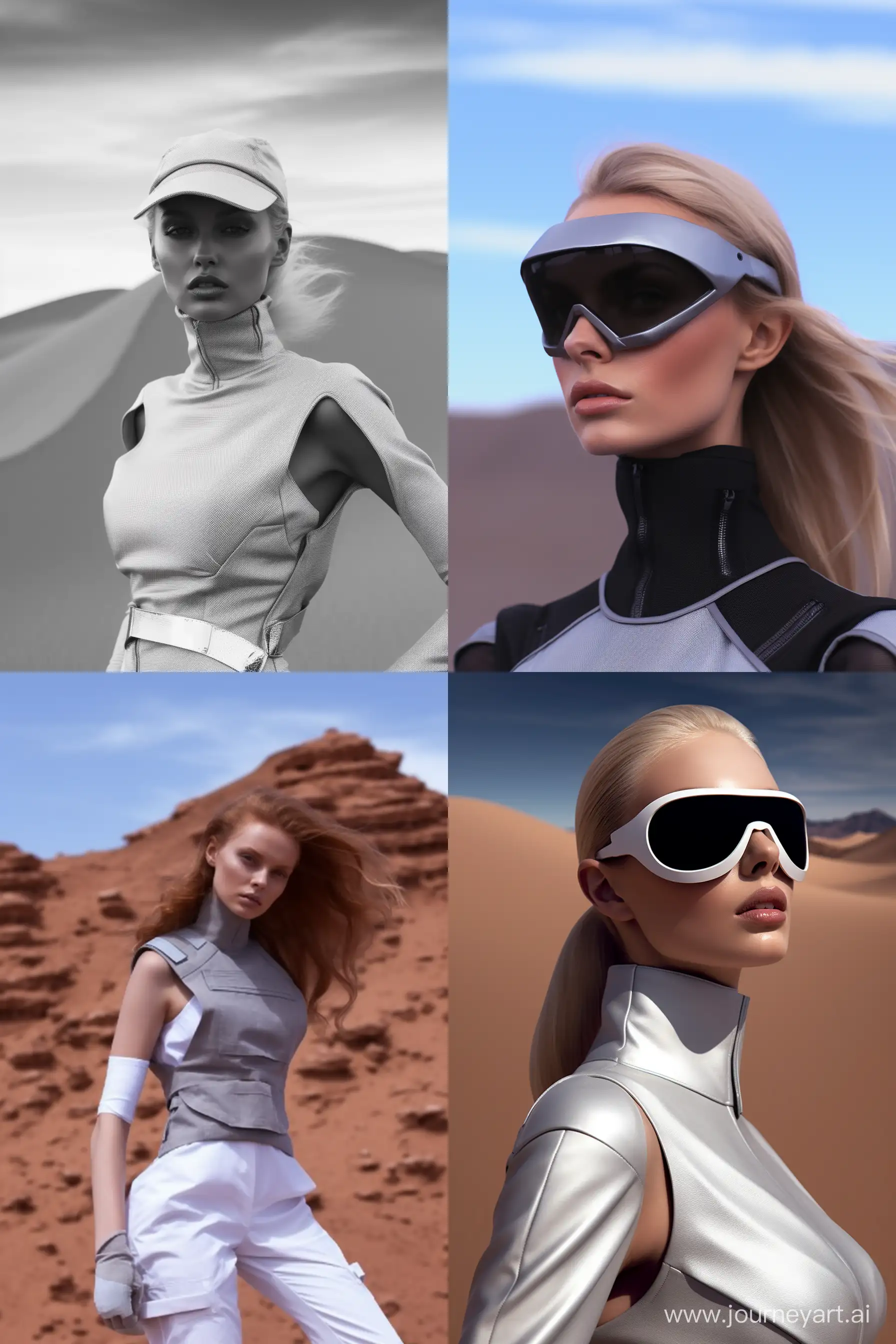 Futuristic-Fashion-Photoshoot-on-Mars-Elegant-White-Woman-in-Minimalist-Grey-Attire