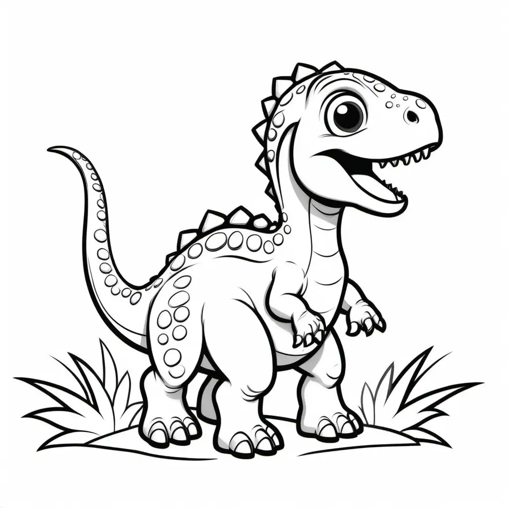 Vibrant Animated Little Titanosaurus Coloring Book in Striking Black and White