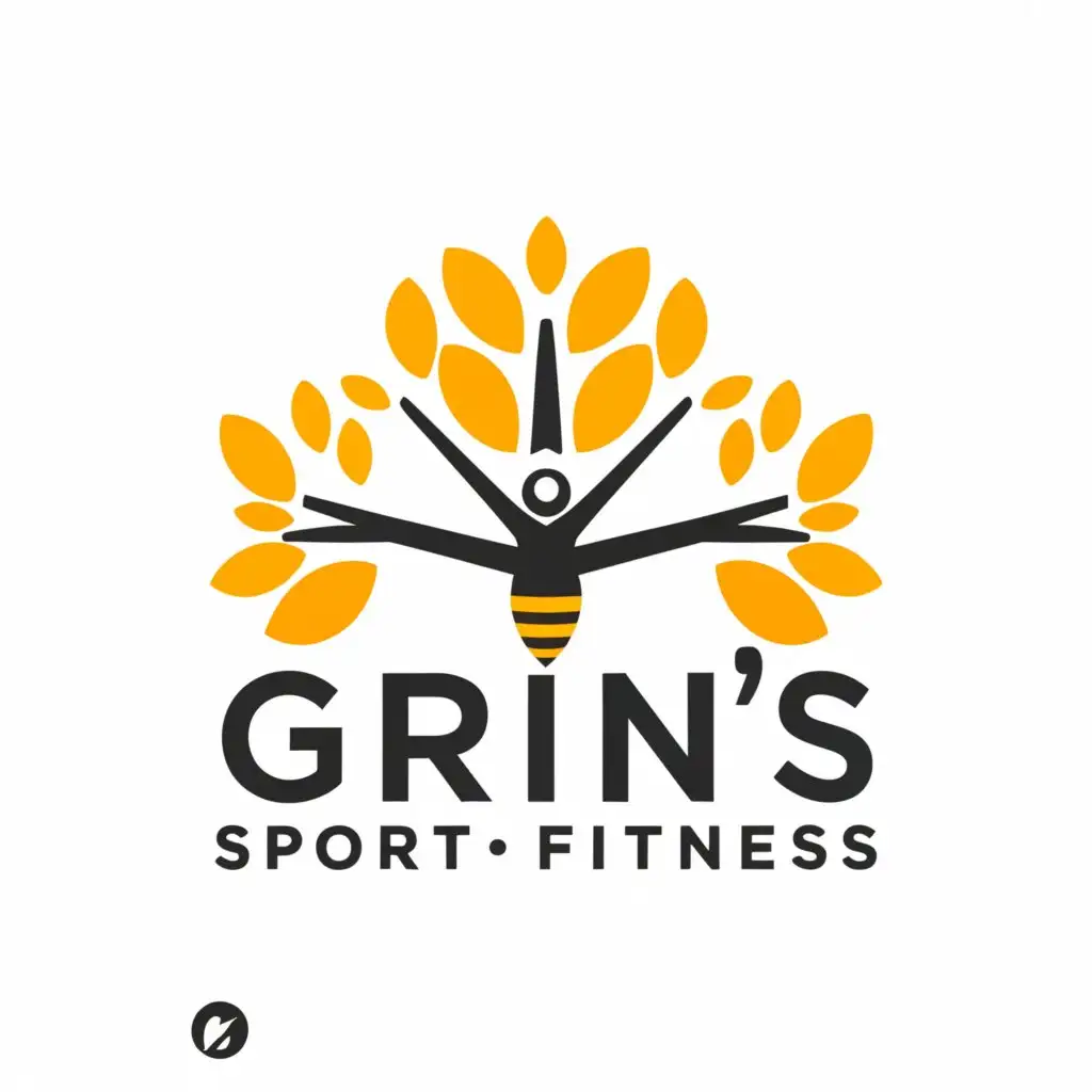 a logo design,with the text " Grin’s", main symbol:Tree, bee,Minimalistic,be used in Sports Fitness industry,clear background