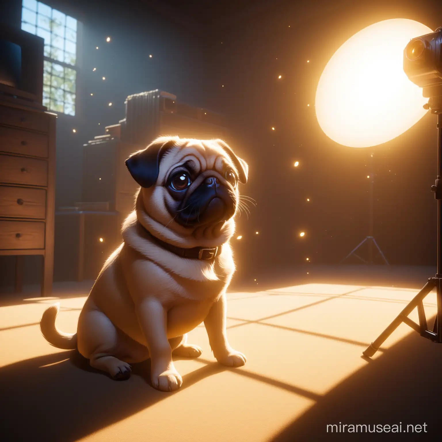 Whimsical Pug Art in Dreamy Unreal Engine Style