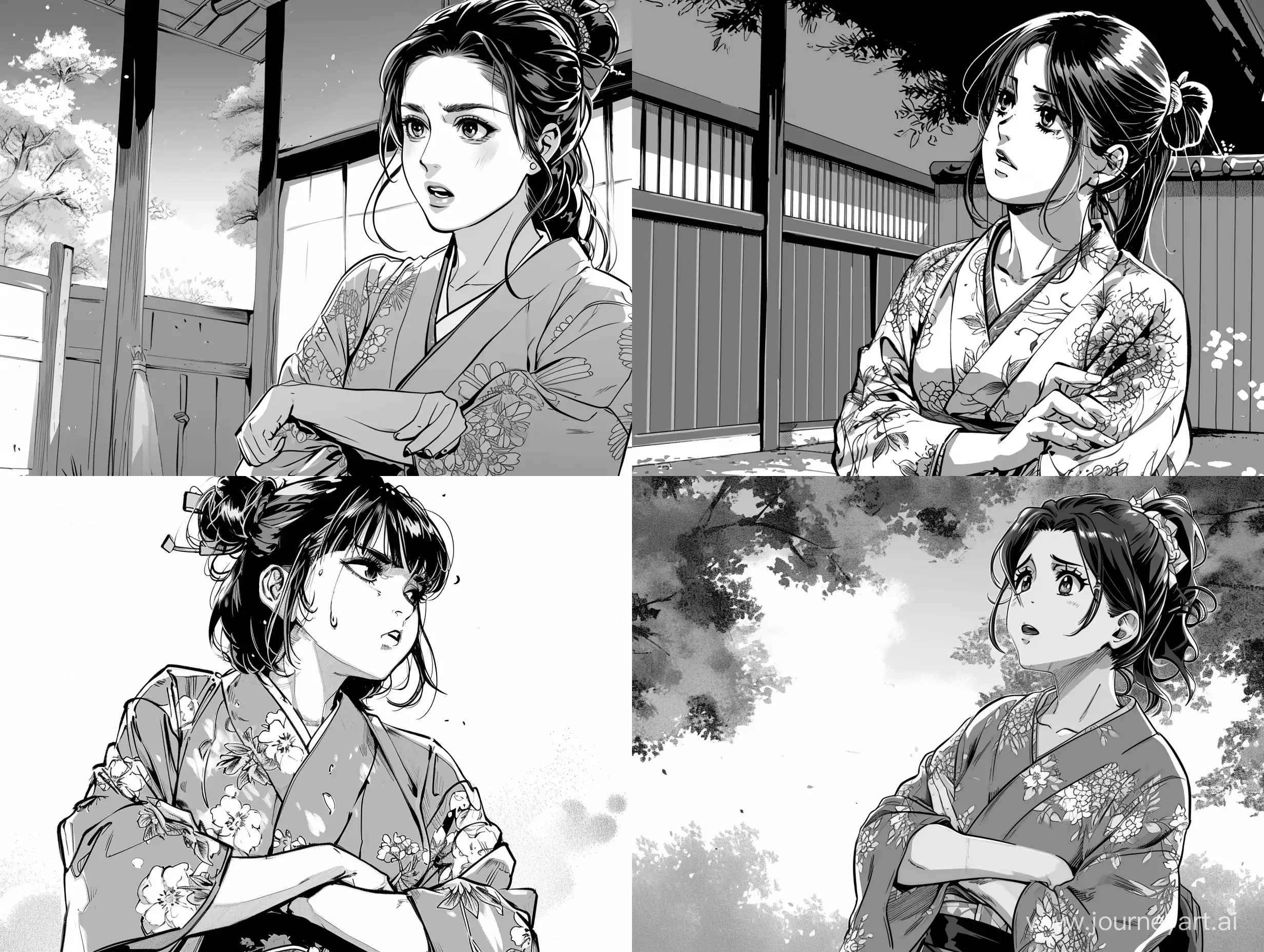 Tsundere-Woman-in-Kimono-Expressing-with-Crossed-Arms-Manga-Panel