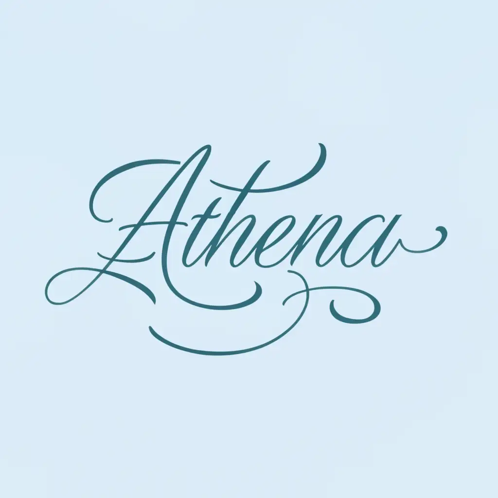 a logo design,with the text "Athena", main symbol:The words Athena writes are light blue in color,Moderate,clear background