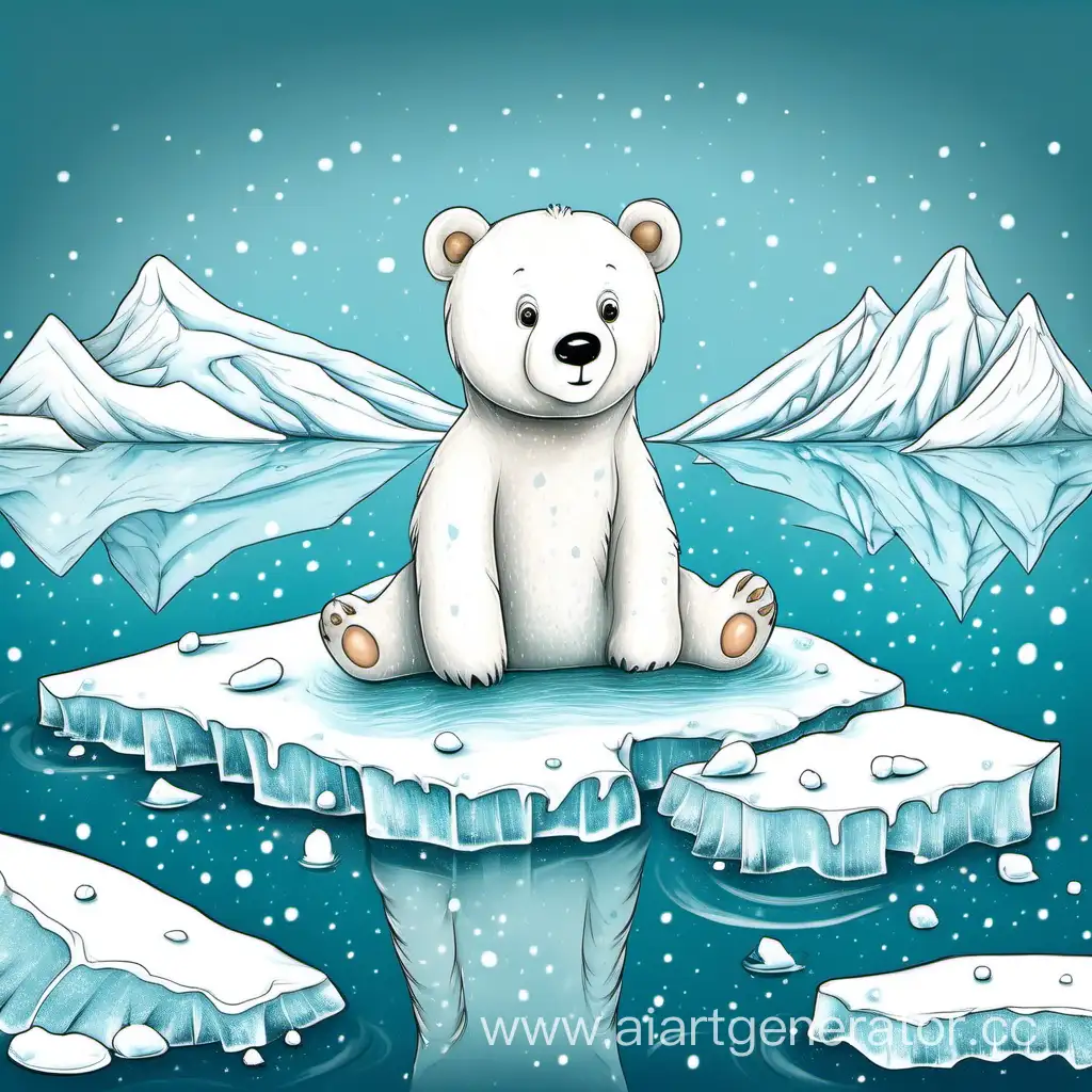 Adorable-White-Bear-Cub-on-Ice-Floe-Childrens-Drawing-Inspiration