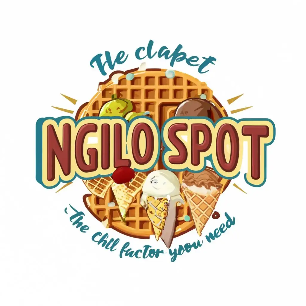 logo, waffles and ice cream, with the text "NGILO SPOT  (The chill factor you need)", typography, be used in Restaurant industry