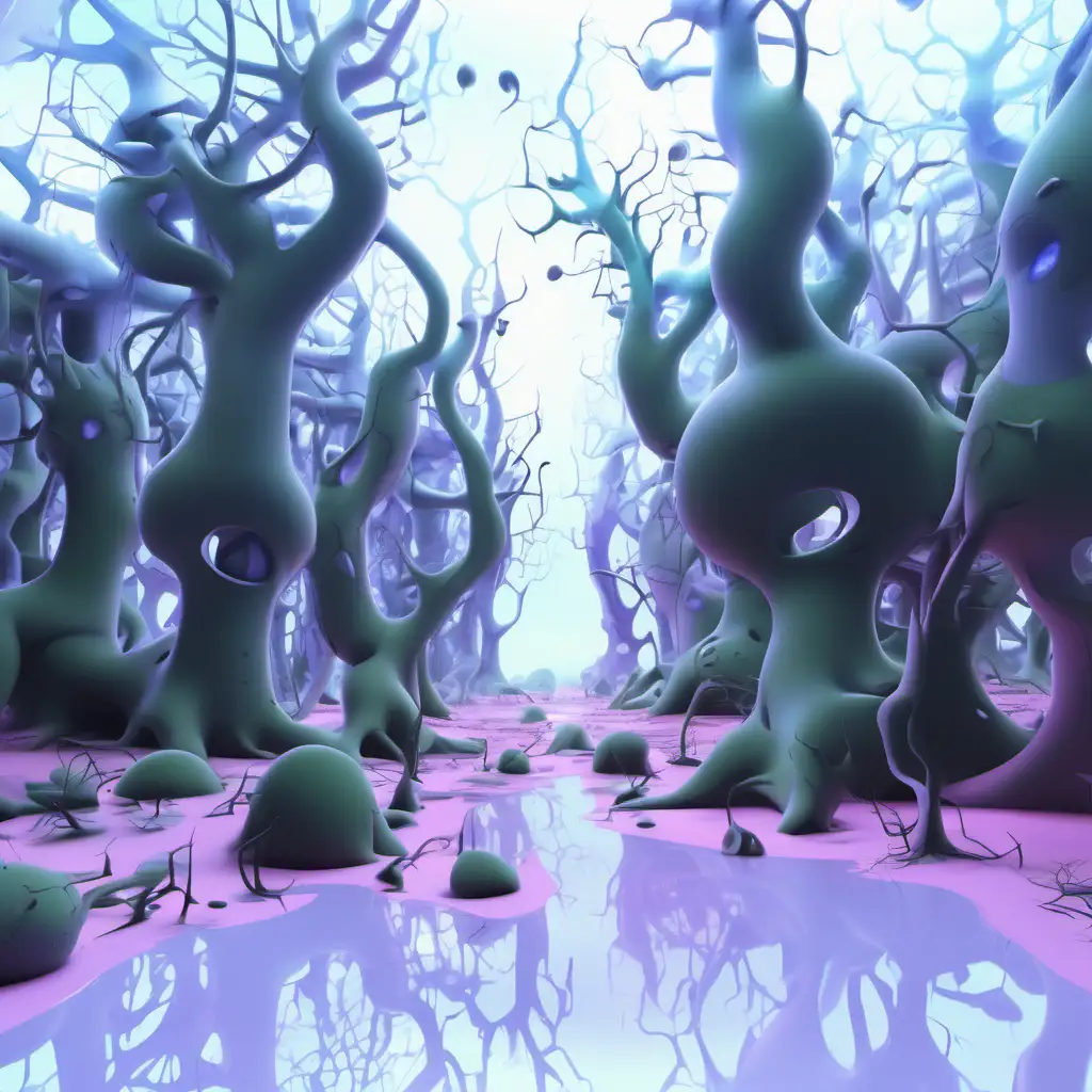 Psychedelic Surrealist Forest with Organic Shapes and Intricate Details