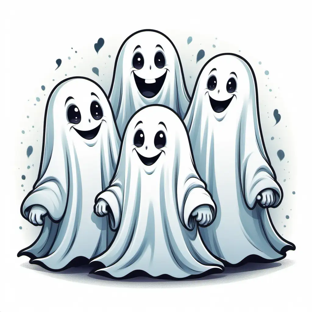 Portrait cartoon of Kids Ghost, with smiles, hugs, and a sense of togetherness,