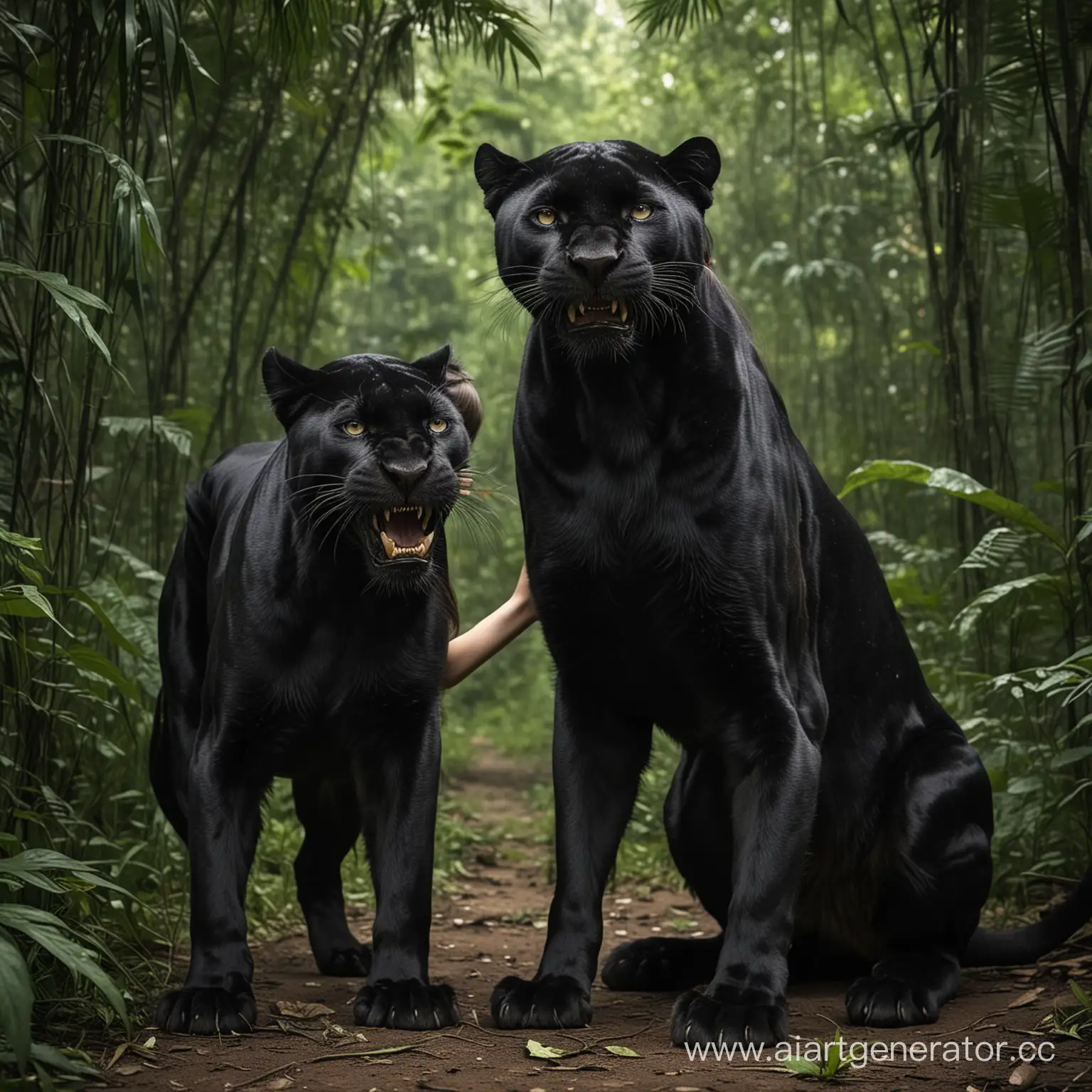 Russian-Girl-Embracing-Ferocious-Black-Panther-in-Jungle-Setting