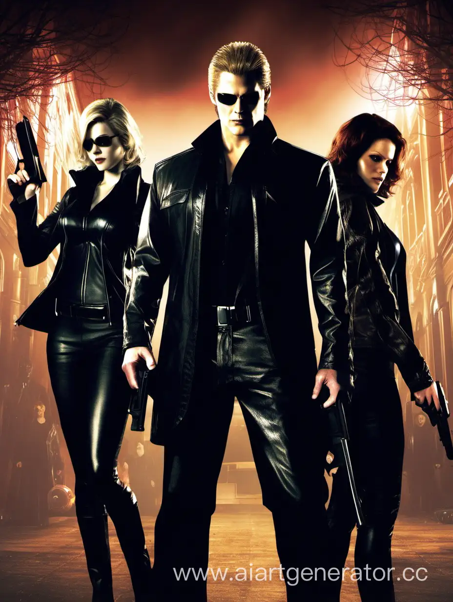 Albert Wesker and Sam Winchester with two women, cult
