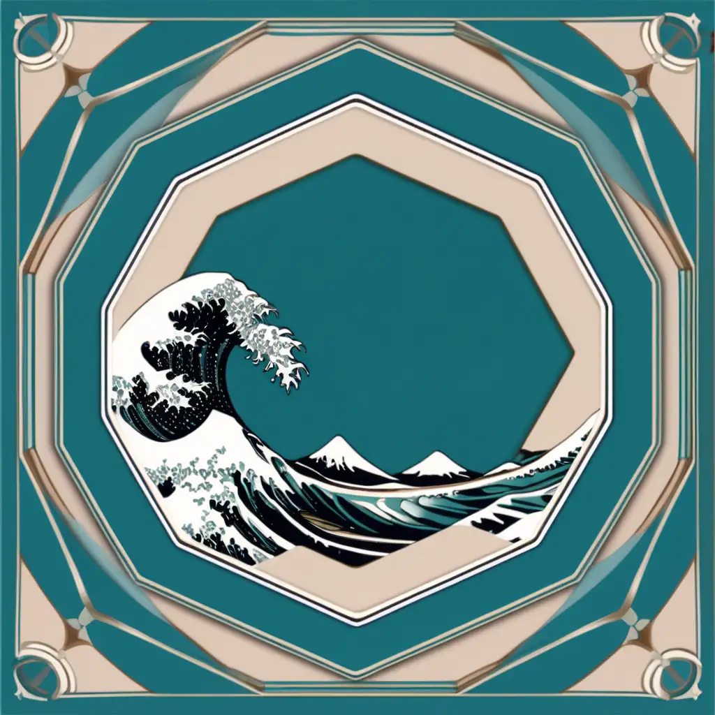 Teal and Beige Octagonal Wave Abstract in PNG Format