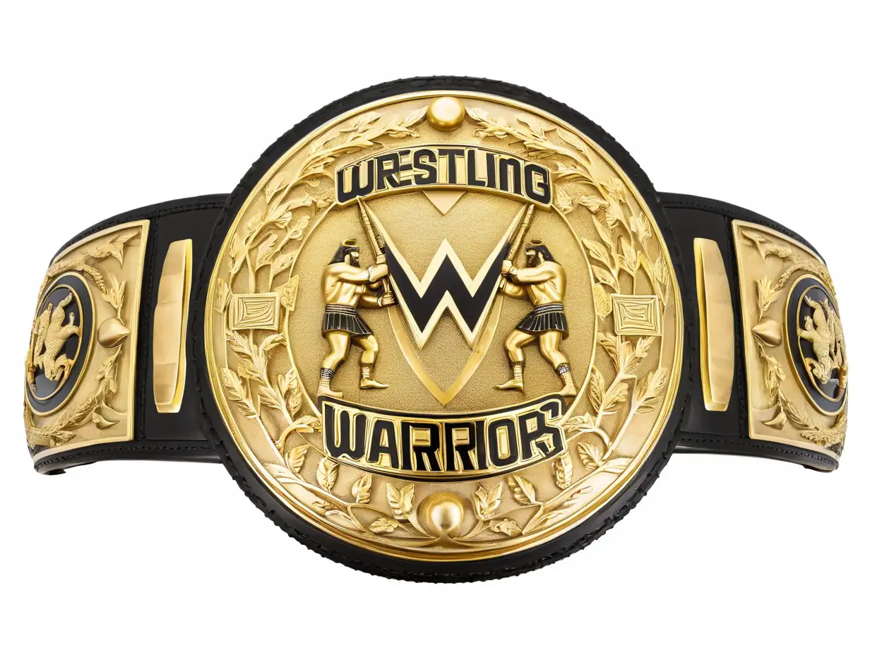 Golden Wrestling Championship Belt with Warrior Reliefs
