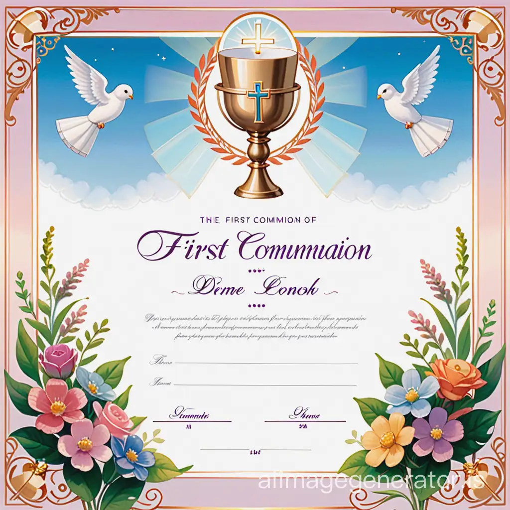 FIRST COMMUNION CERTIFICATE WITH BORDER