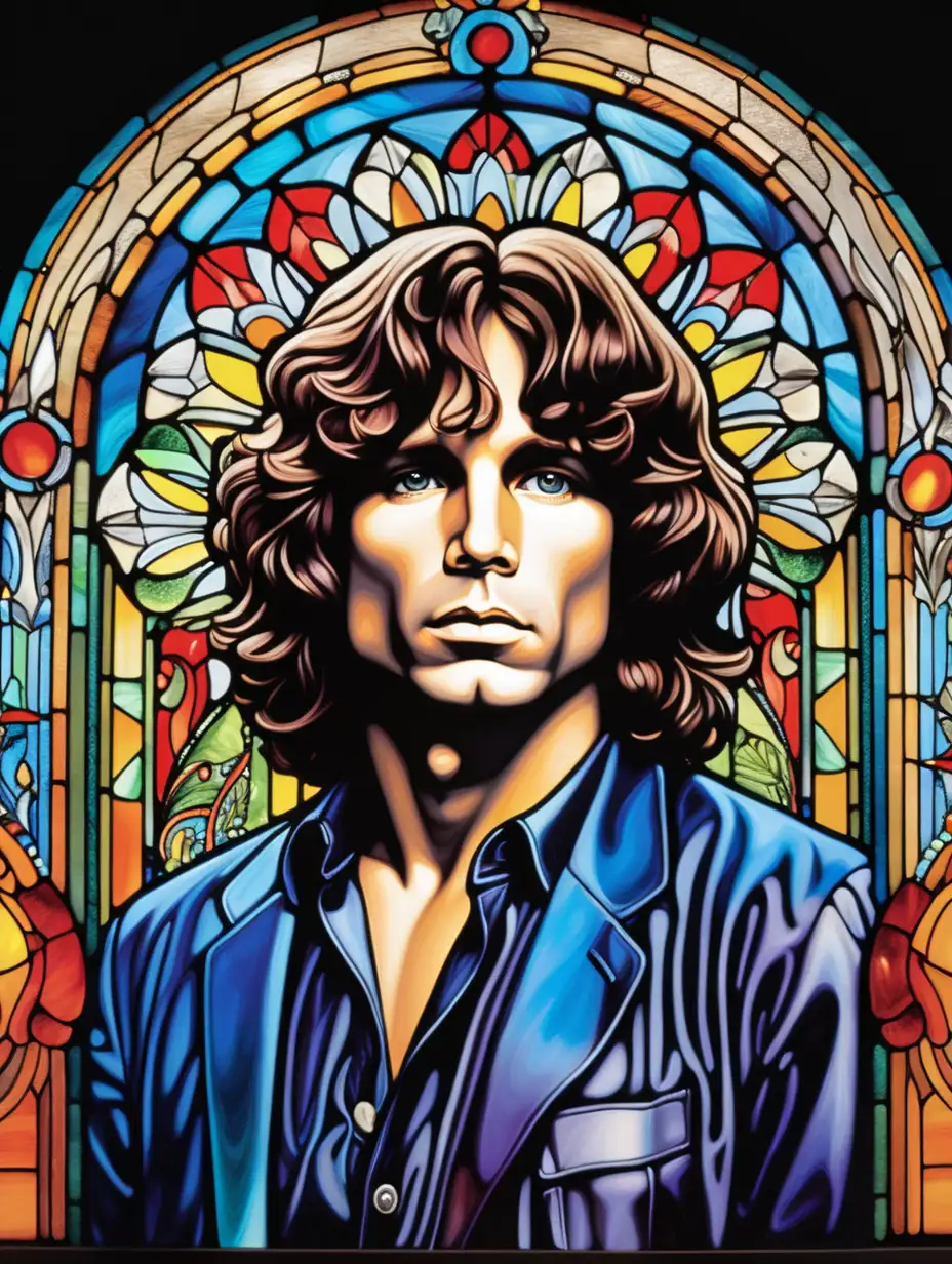 Vibrant Stained Glass Portrait of Jim Morrison