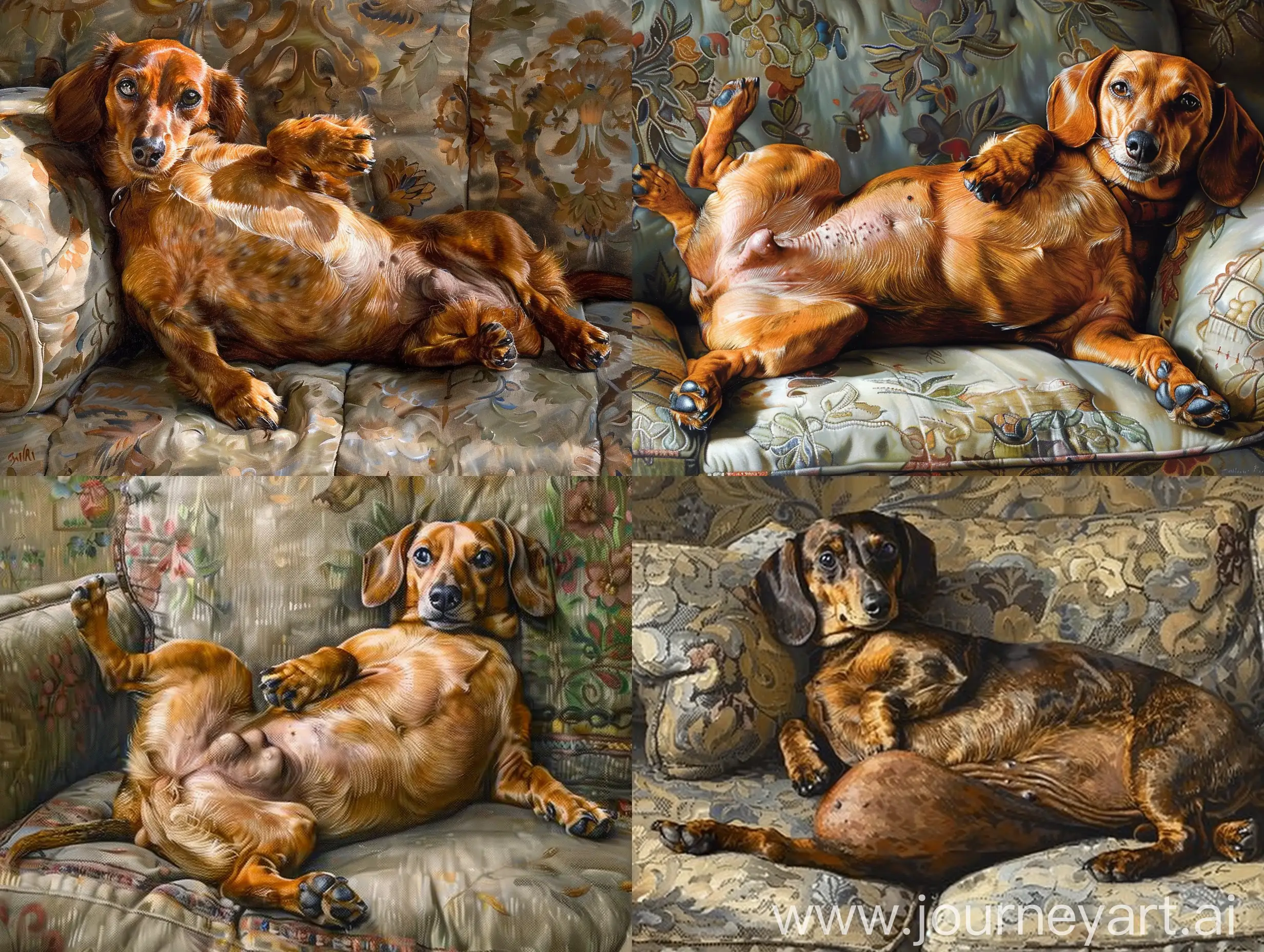 Dramatic-Dachshund-Adorable-Pet-Painting-on-a-Sunlit-Couch