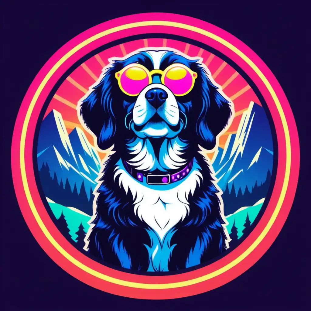 Cool Pyrenees Dog with Groovy Neon Sunglasses Vector Illustration