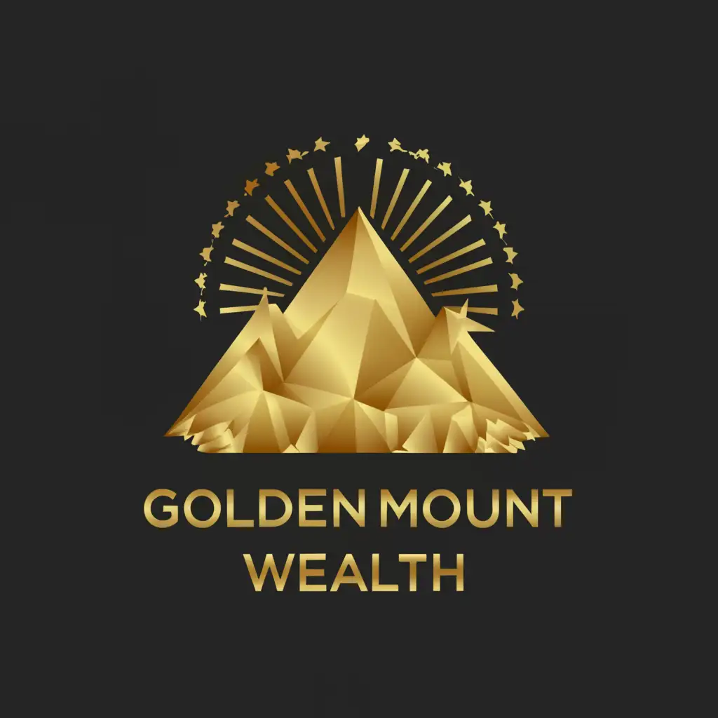 a logo design,with the text "Golden Mount Wealth", main symbol:Golden color shining Mountain with 5 golden stars at the top and sun in the sky,Moderate,be used in Finance industry,clear background