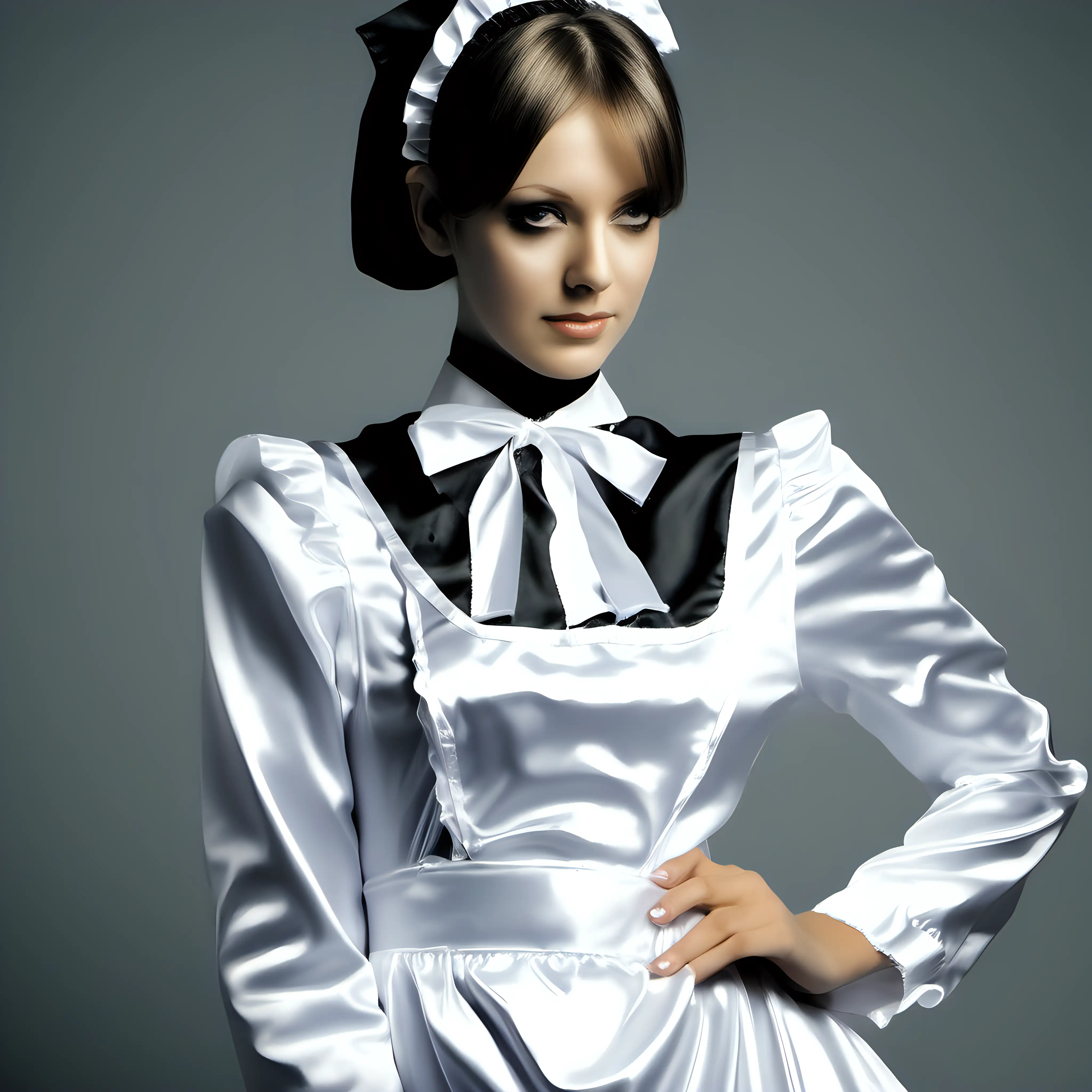 Elegant Maid Uniform Fashion Graceful Girl in Satin