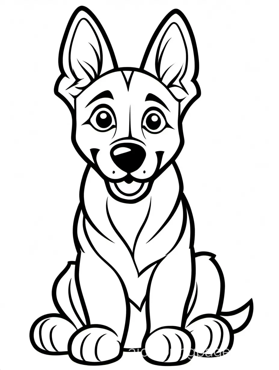 a sitting happy baby German shepherd, isolated on a solid white background, Coloring Page, black and white, line art, white background, Simplicity, Ample White Space. The background of the coloring page is plain white to make it easy for young children to color within the lines. The outlines of all the subjects are easy to distinguish, making it simple for kids to color without too much difficulty., Coloring Page, black and white, line art, white background, Simplicity, Ample White Space. The background of the coloring page is plain white to make it easy for young children to color within the lines. The outlines of all the subjects are easy to distinguish, making it simple for kids to color without too much difficulty