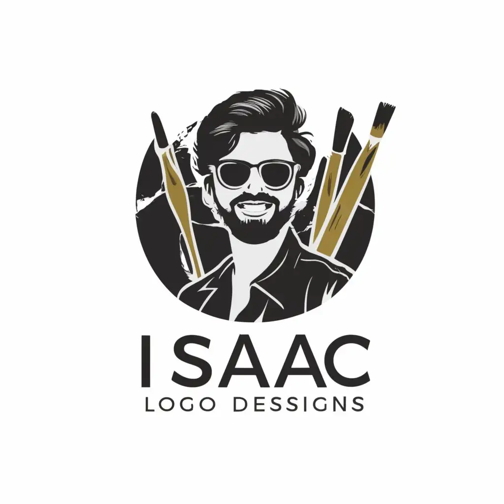 LOGO-Design-for-Isaac-Logo-Designs-Cool-Artist-with-Paint-Brushes-and-Sunglasses