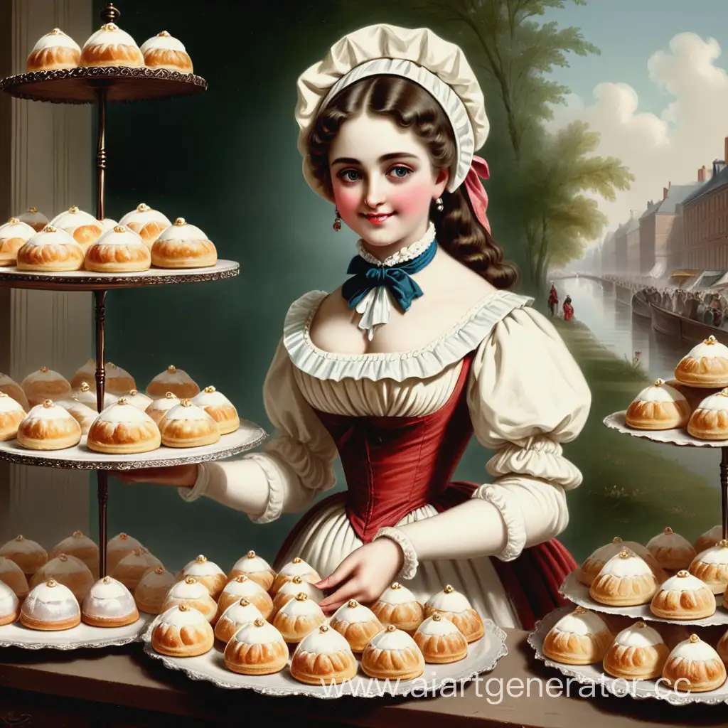 Charming-19th-Century-Pastry-Vendor-with-CreamFilled-Delights