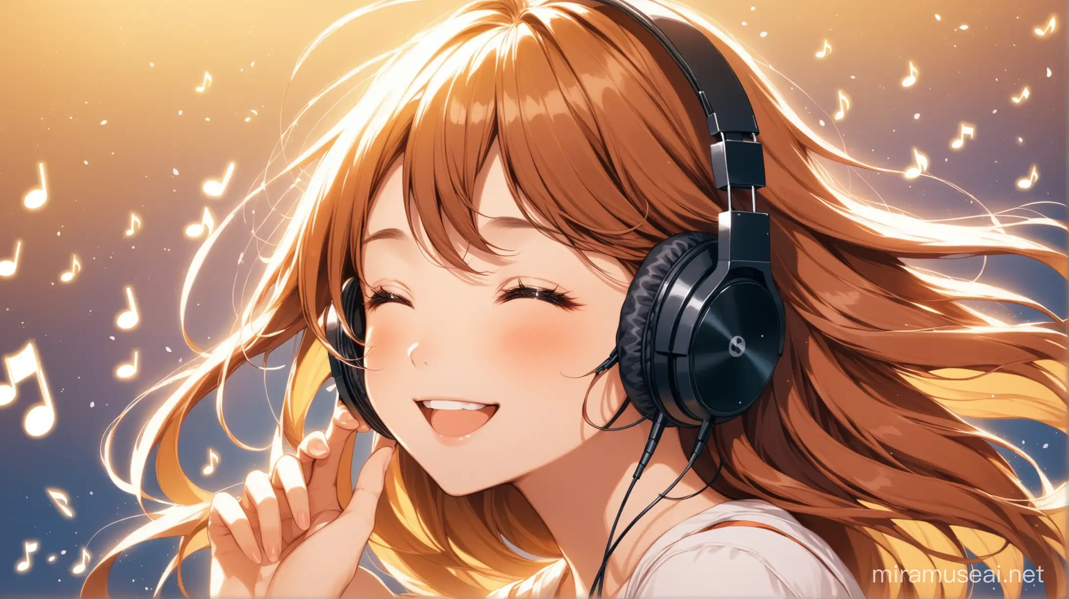 A girl who's listening to music and she is happy 