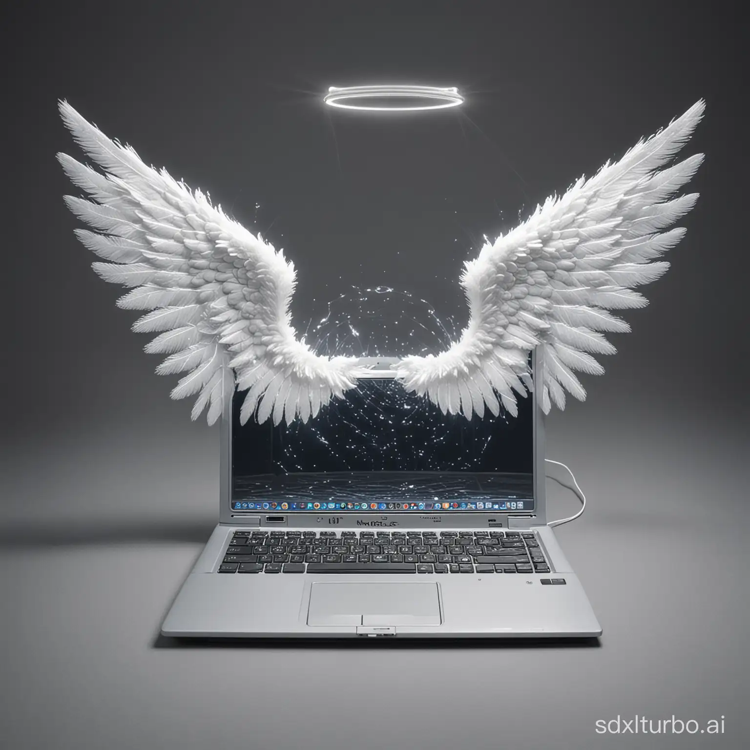 A COMPUTER WITH ANGEL WINGS