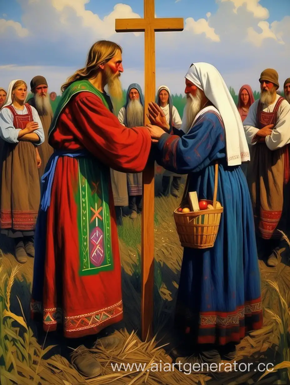 Colorful-Depiction-of-Slavic-Peasants-Embracing-Christianity-in-the-Field