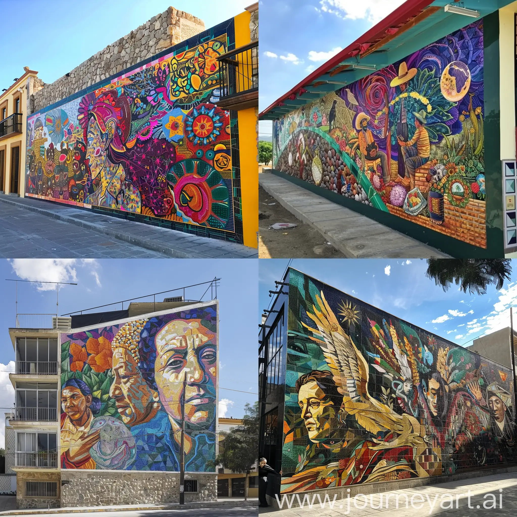 crea un mural donde se pueda ver el arte y la cultura de la poblacion de Tonala, Jalisco, y de la población de Tlaquepaque, jalisco