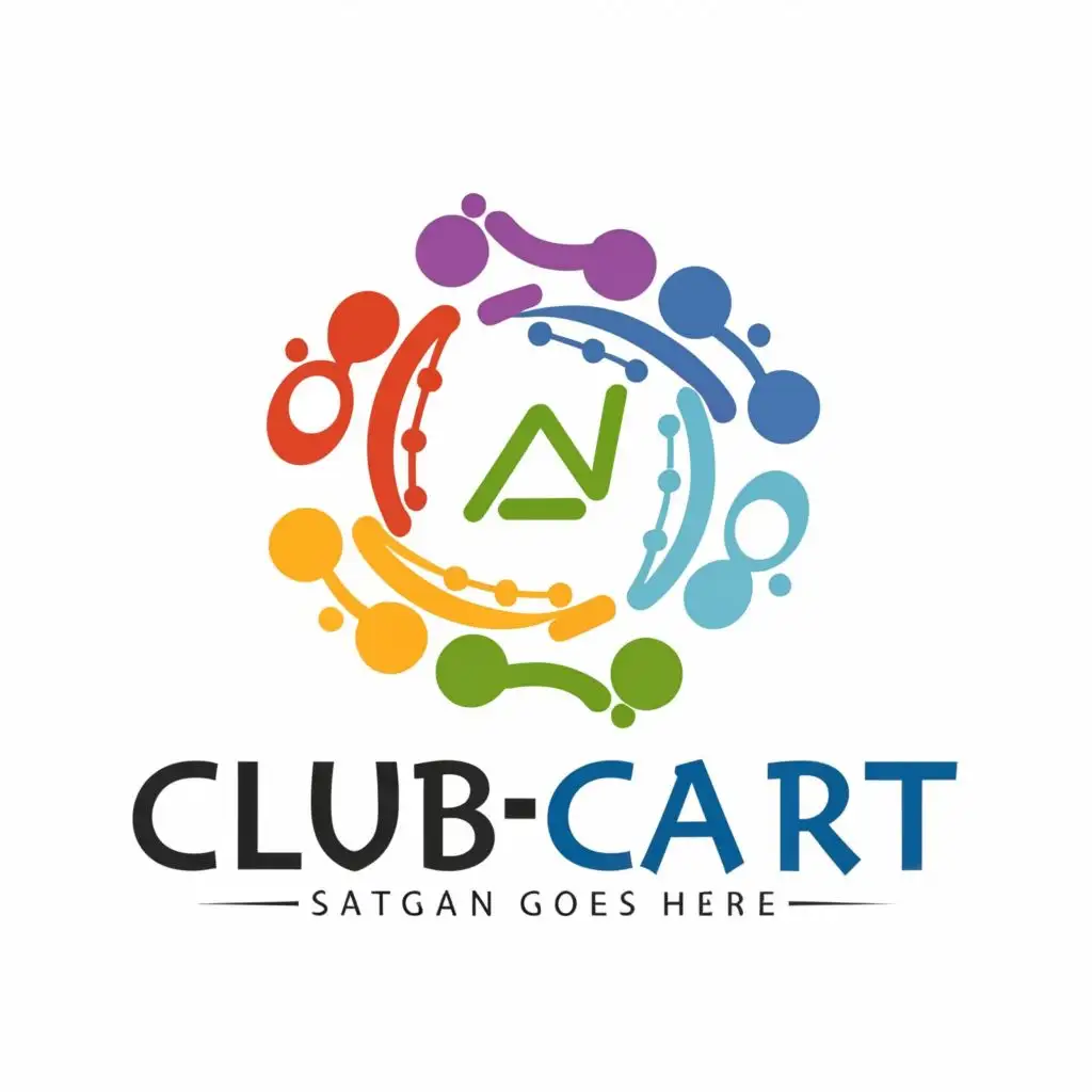 logo, minimalist  people connected by hands in circle , shopping cart inside, with the text "Clubncart", typography, be used in Internet industry