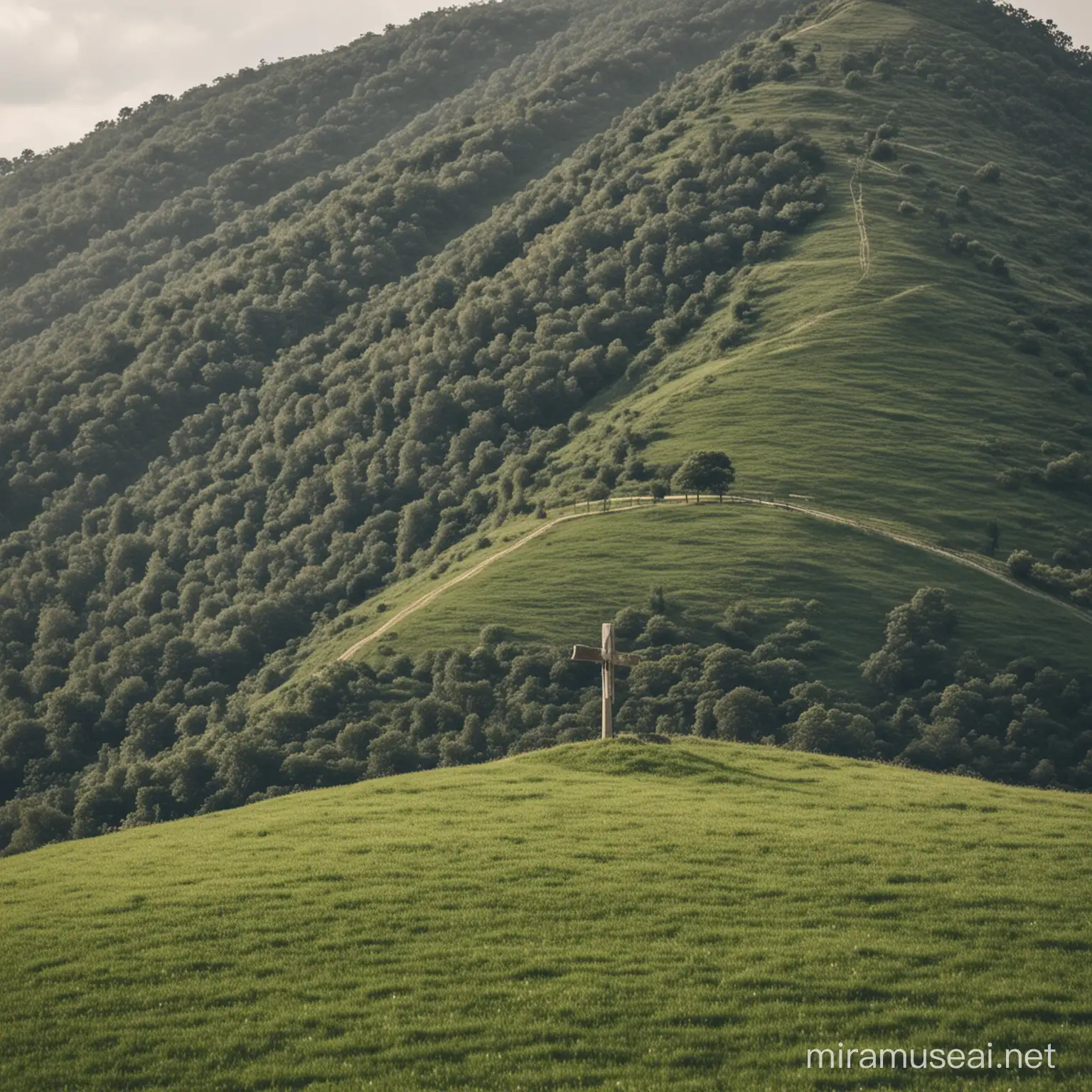 Serene Hilltop Christian Cross at Sunset