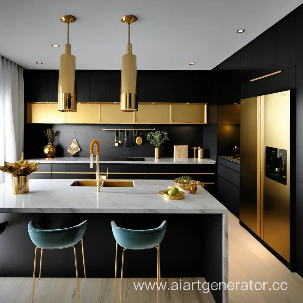 Contemporary-Kitchen-with-Elegant-Gold-Handles