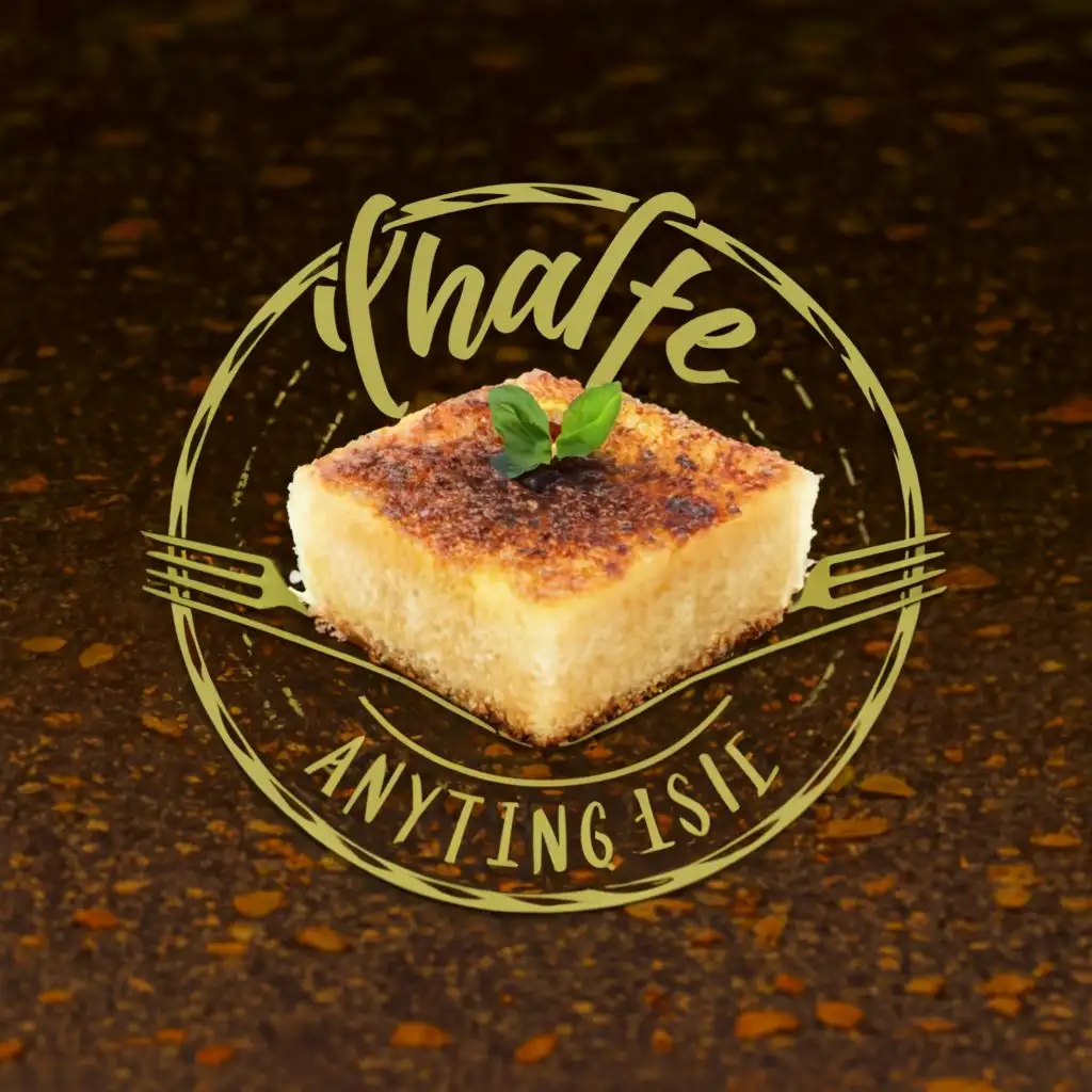 logo, a golden crispy piece of knafeh , Without anything else.