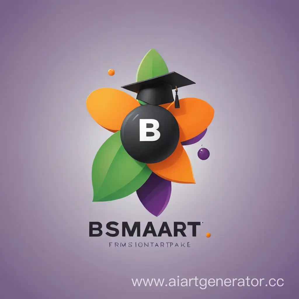 Необходимо создать современный графический знак, логотип для образовательный онлайн платформы "B-smART". Знак должен быть простым, лаконичным, запоминающимся. Можно использовать три цвета: оранжевый, зеленый, фиолетовый + черный. Важно соединить графический образ и надпись "B-smART" (акценты на"B" и "ART")