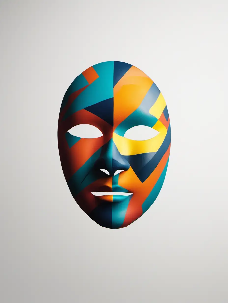 A silhouette portrait of a person wearing many masks, Style: color of 2024, Mood: Energetic, contour, solid colours, White background,