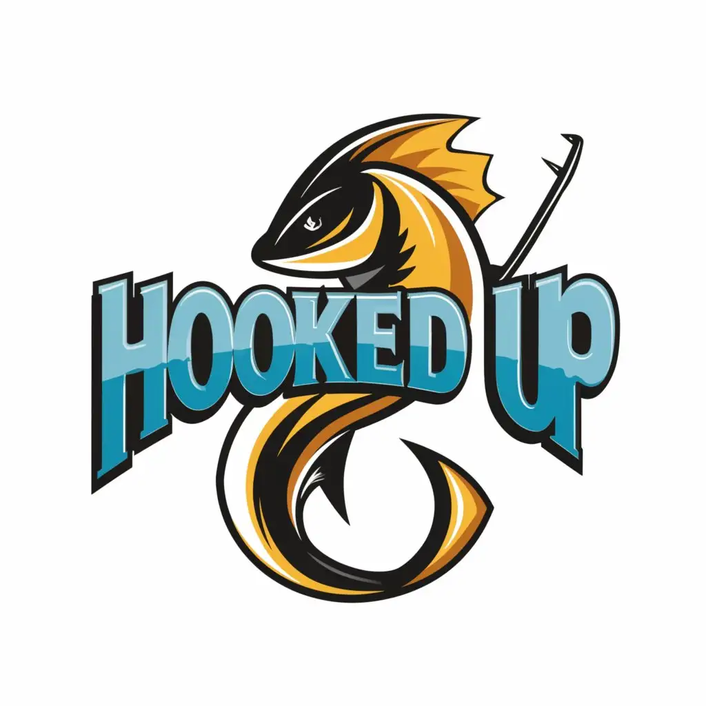 a logo design,with the text "Hooked Up", main symbol:Fish hooks and line,Moderate,clear background